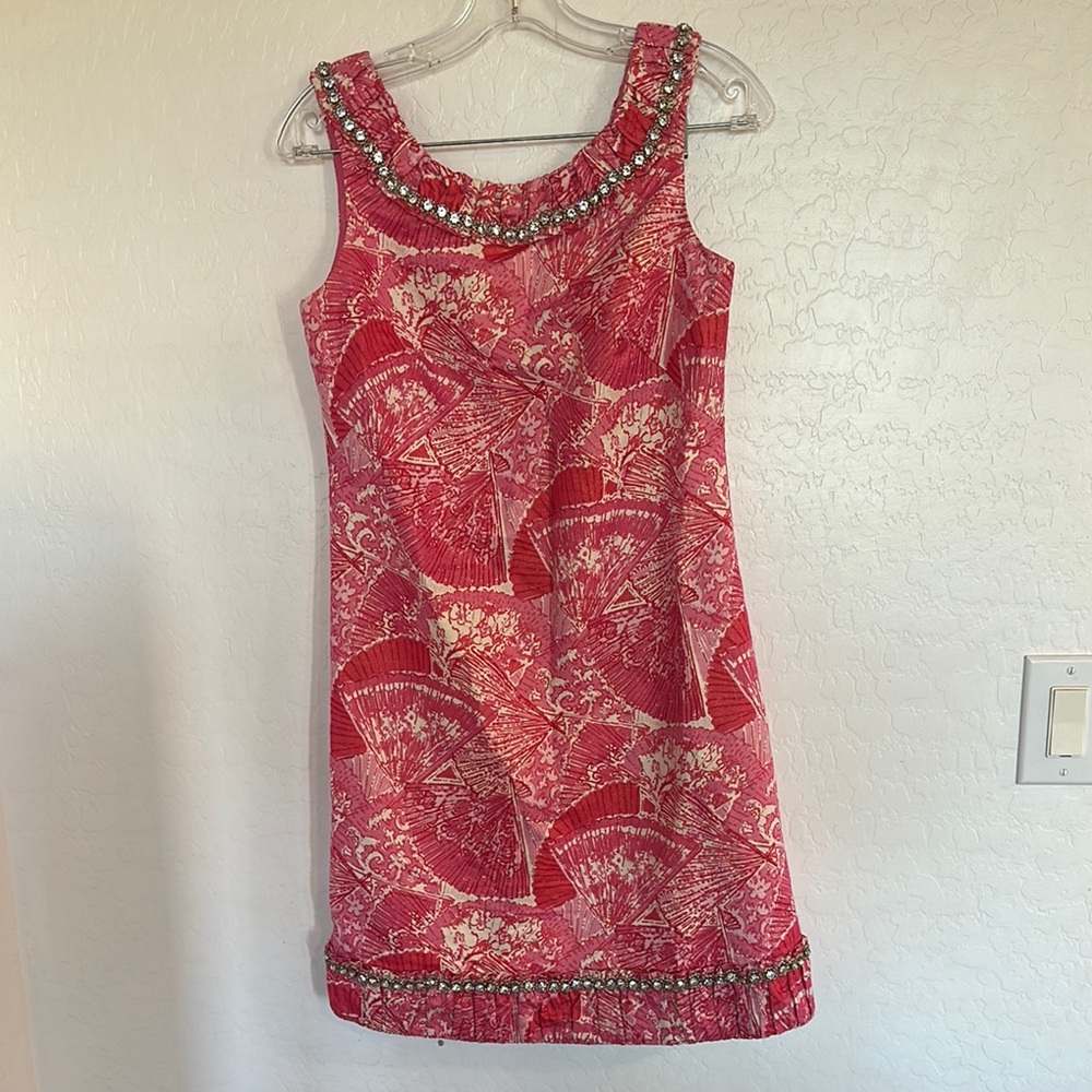 Lilly Pulitzer size 2 women’s formal dress elegant cotton rhinestone trim pink